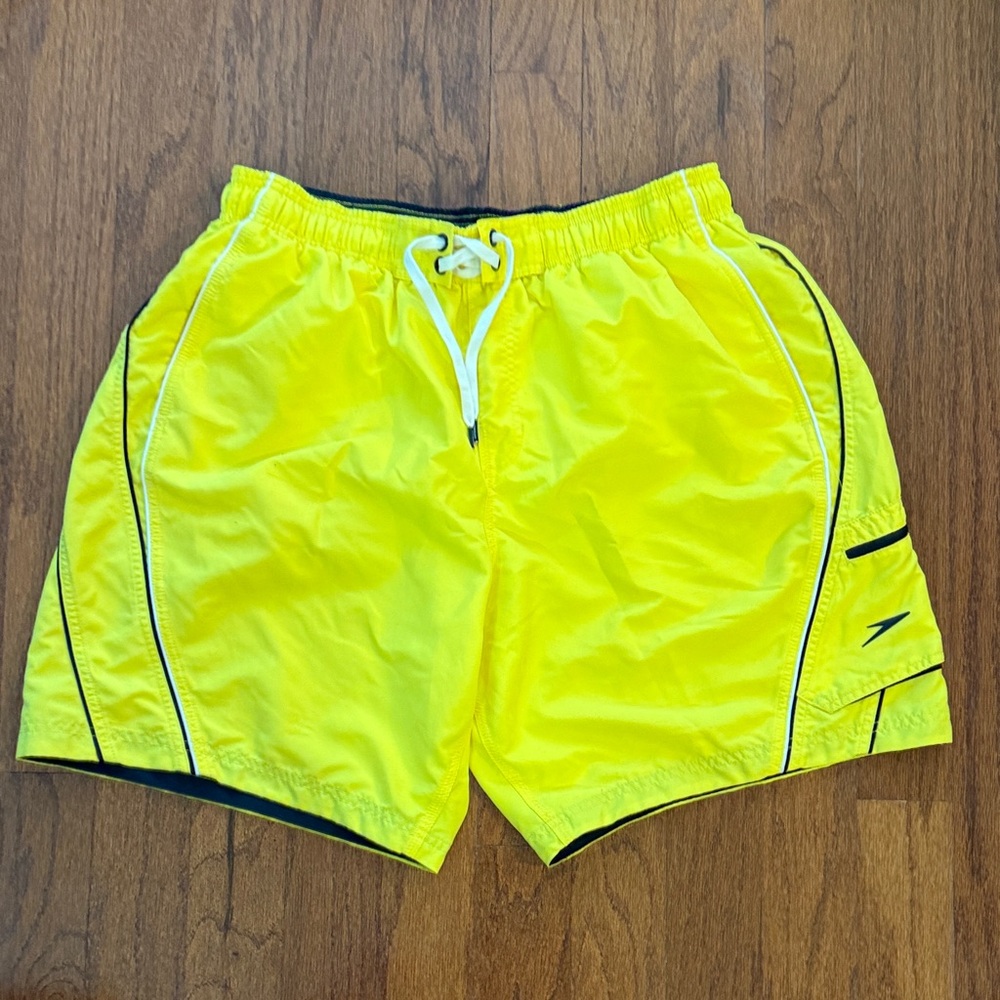 Speedo Vibrant Yellow Swim Trunks with Blue Trim
